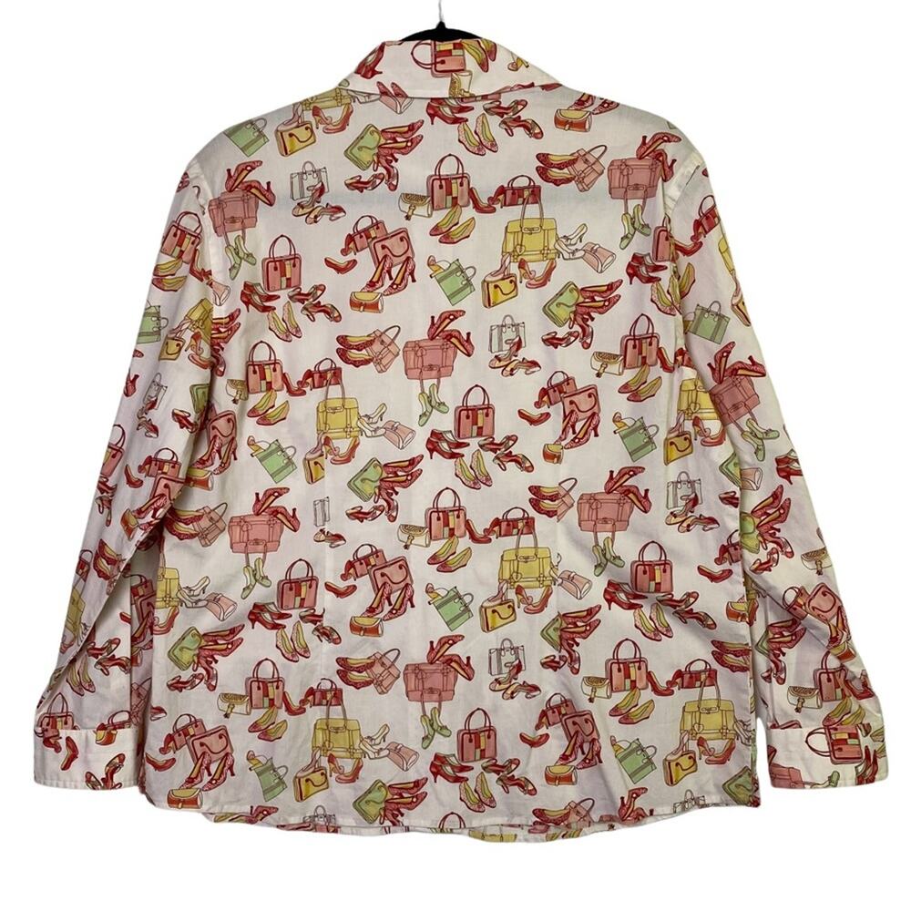 Draper's & Damon's Pink White Shoes Handbags Button Up Top Size Large Petite - Picture 2 of 7